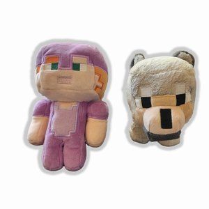 Minecraft Alex and Baby Wolf Plush Toy Mojang Jinx